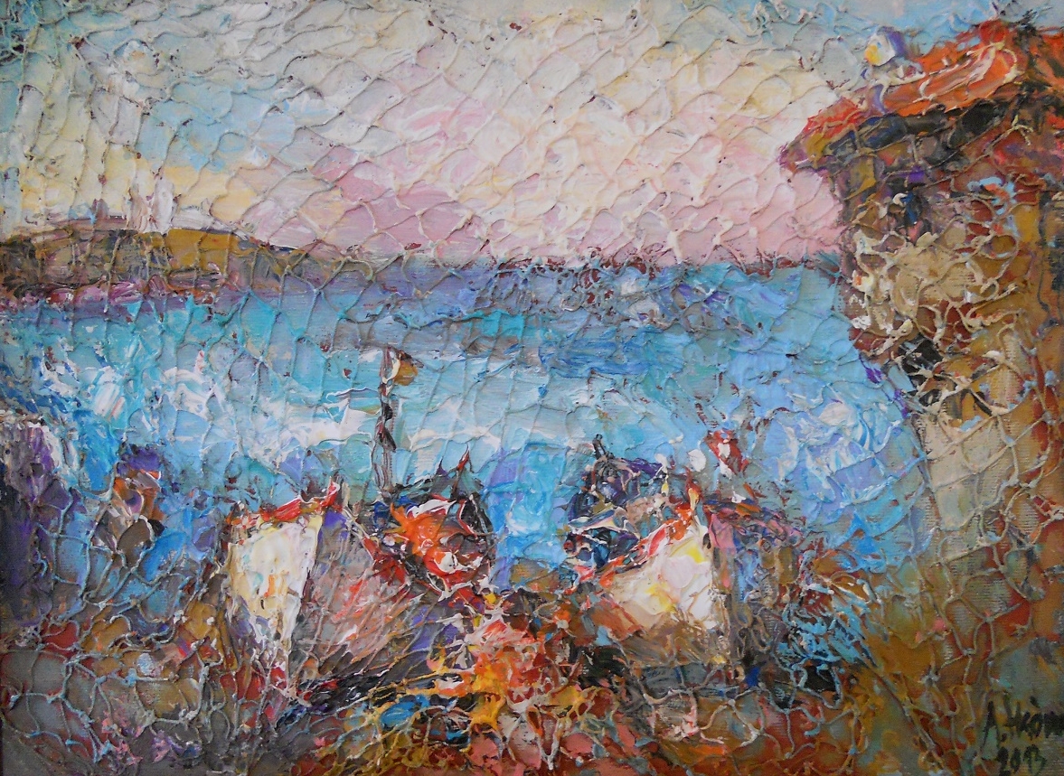 Морски Бряг Созопол,Лодки ,Картина с маслени бои,живопис,Ангелина Недин