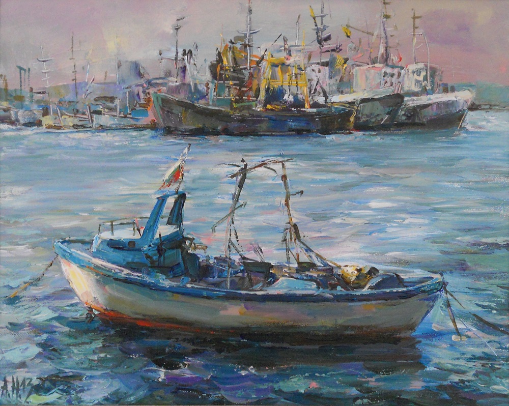 Лодки и Кораби в Морето Живопис Картина с маслени Бои Ангелина Недин