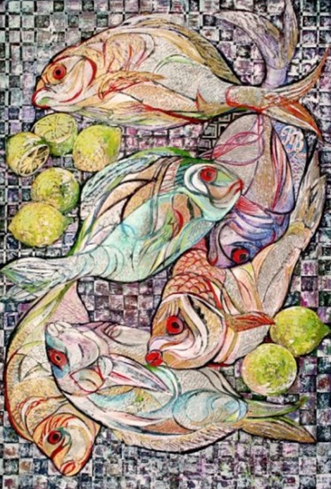 "Fish and Lemons" Naturmort Painting Rumyanka Bozhkova