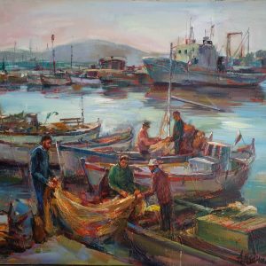 " Fishing Boats" Seascape Oil Painting Angelina Nedin