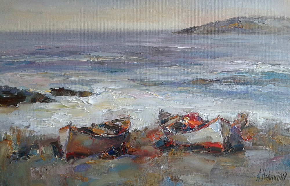 Boats and Sea Painting Angelina Nedin