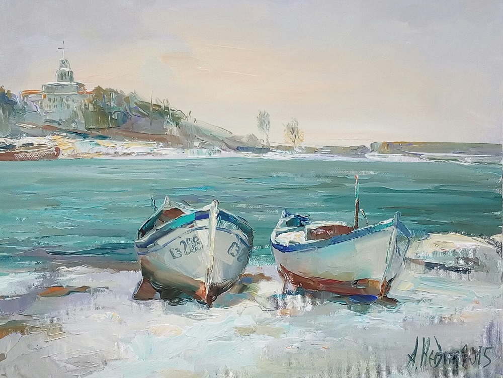 Boats on The Coast Painting Angelina Nedin
