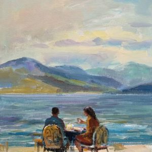 "Morning Near Ohrid Lake" Figurative Composition Painting Angelina Nedin 2018