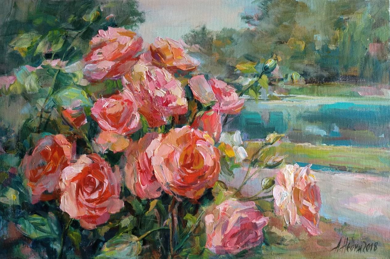 "Roses" Angelina Nedin Naturmort Painting 