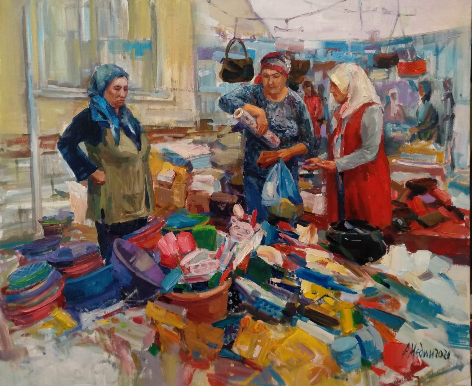 "On the Market in Turkey" Figural Composition Painting Angelina Nedin 2021