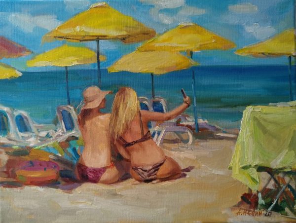 "Selfies on the beach" Painting Angelina Nedin 2020