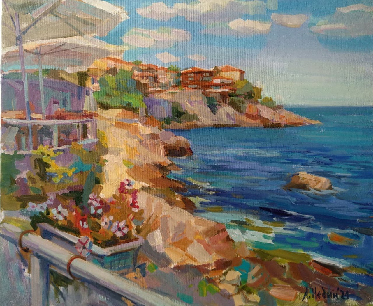 "Southern Alley of Sozopol" Landscape painting by Angelina Nedin 2021